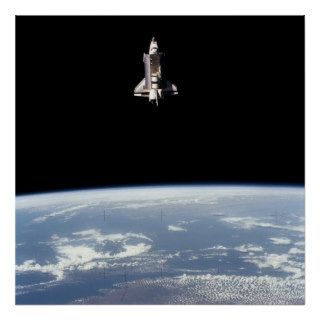 View of Space Shuttle Challenger above Earth Print
