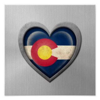 Colorado Heart Flag Stainless Steel Effect Poster