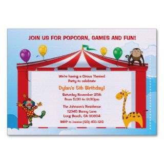 Kids Circus Birthday Party Invitations Business Card Templates