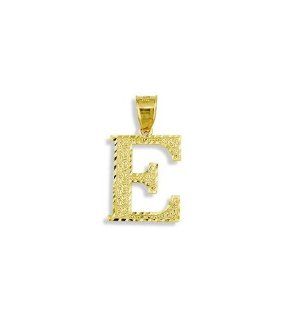 Solid 14k Yellow Gold Letter Initial E Floral Pendant Jewelry