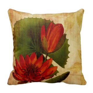 Red Water Lilies Throw Pillows