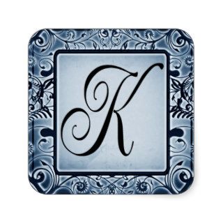Blue Floral Monogram Letter K Sticker