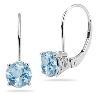 0.82 0.94 Cts of 5 mm AA Round Aquamarine Stud Earrings with Lever Backs in 14K White Gold Jewelry