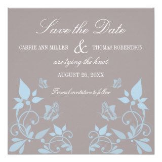 Butterfly Floral Save the Date Invite, Blue
