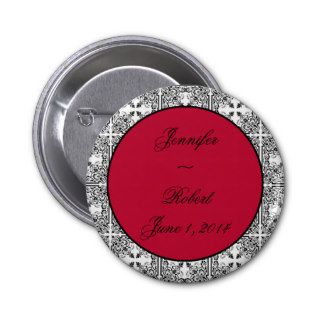 Damask Delight Scarlet Red Pinback Buttons