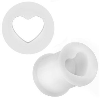 00G   White Heart Shaped Cut Out Flexible Silicone Tunnel Plugs   Pair Jewelry