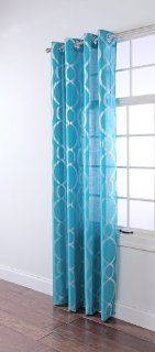 Stylemaster Lafayette Metallic Print Grommet, 56 Inch by 84 Inch, Teal   Window Treatment Curtains