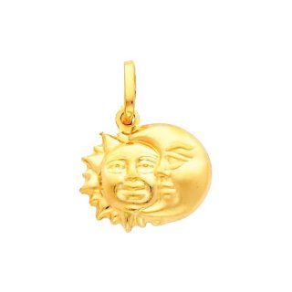 14K Yellow Gold Sun & Moon Charm Pendant Goldenmine Jewelry