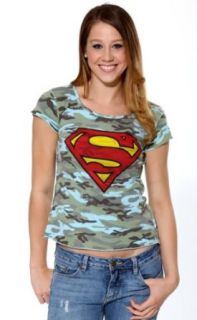Superman Shield Logo T Shirt DC Comics Blue Camo Juniors (Small) Movie And Tv Fan T Shirts Clothing