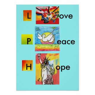 Vintage Peter Max art style LOVE PEACE HOPE Poster