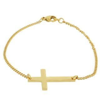 Stainless Steel Yellow Gold Tone Womens Horizontal Cross Link Chain Bracelet Daily Diamond Deal Jewelry