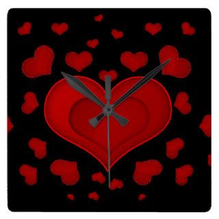 Drawn Love Romance Hearts Red Black Wall Clock