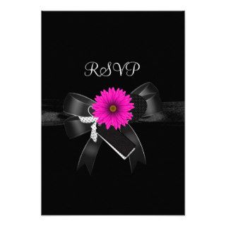 RSVP Party Black White Pink Flower Bow Custom Invites
