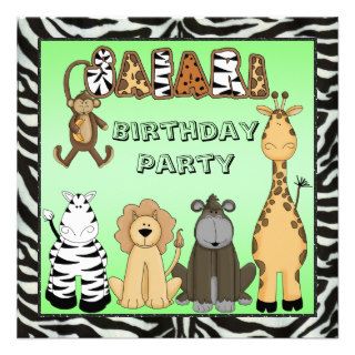 Cute Safari Animals Birthday Party Custom Invite