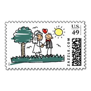 Bride and Groom in Love Getting Married Wedding Stamps