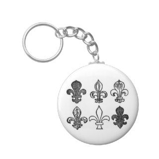 Vintage Fleur de Lis Illustration Keychains