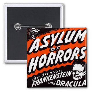 Halloween Retro Vintage Monsters Asylum of Horrors Pinback Buttons