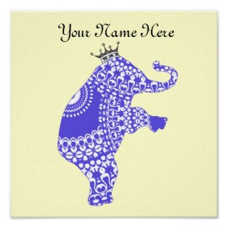 Cute Blue Elephant Personalised Baby Nursery Decor Posters
