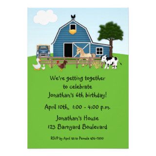 Barnyard Friends, Green, Birthday Invitation