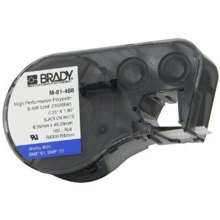 Brady M 81 488 Polyester B 488 Black on White Label Maker Cartridge, 1 57/64" Width x 1/4" Height, For BMP51/BMP53 Printers