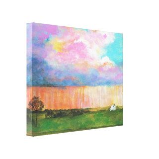 April Showers Abstract Landscape House Painting Gallery Wrapped Canvas