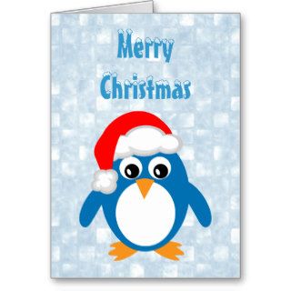 Cute Penguin with Santa Hat Merry Christmas Greeting Card