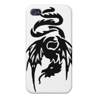 Black Tribal Dragon Too with Spread Wings Cases For iPhone 4