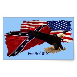 Confederate Flag, US Flag, Bald Eagle,Patriotic Rectangular Sticker