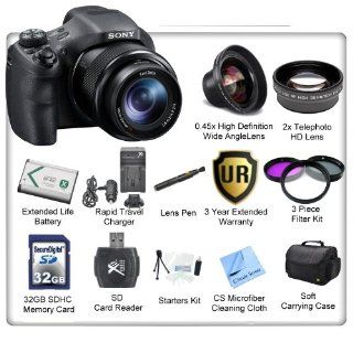 Sony Cyber shot DSC HX300 Digital Camera With CS Lens & Effect Kit Includes High Definition Wide Angle Lens, Telephoto HD Lens, 3 Piece Filter Kit, 32GB SDHC Memory Card, SD Card Reader, Sony NP BX1 Replacement Battery, Rapid Charger, Case, 3 Year Ext