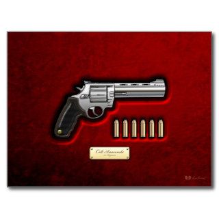 .44 Magnum Colt Anaconda with Ammo on Red Velvet Postcards