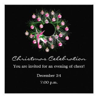 Christmas Celebration Pink Wreath (black) Invite