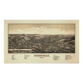 Merrimac Massachusetts 1889 Antique Panoramic Map Poster