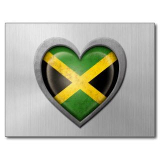 Jamaican Heart Flag Stainless Steel Effect Postcards