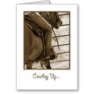 Keep Your Chin UP, cowboy, horse sepia Card with q