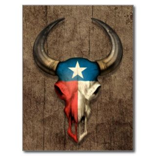 Texas Flag Bull Skull on Wood Effect Postcards