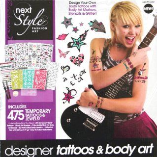 next STYLE FASHION ART Designer Tattoos & Body Art Kit (Includes 475 Temporary Body Tattoos & Jewels, Stencils & Markers) Toys & Games