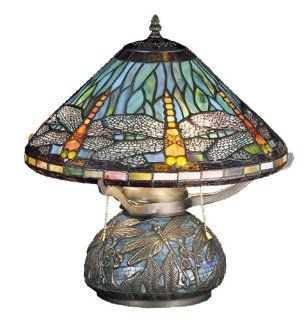 Meyda Lighting 27159 17"H Tiffany Dragonfly W/Tiffany Mosaic Base Table Lamp    