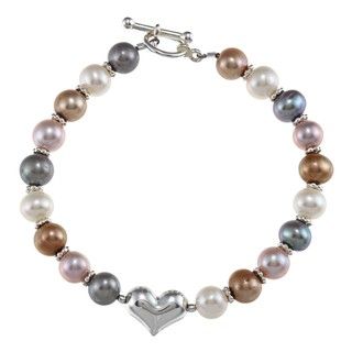 Charming Life Silver Multi colored FW Pearl Heart Bracelet (6 7 mm) Charming Life Pearl Bracelets