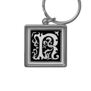 Old Calligraphy Letter R Monogram Keychain