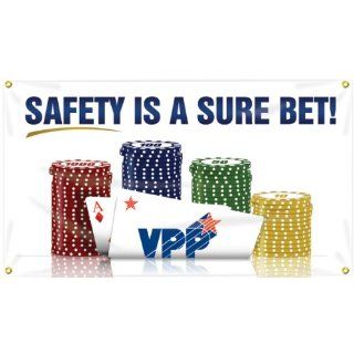 Accuform Signs MBR477 Reinforced Vinyl Motivational VPP Banner "SAFETY IS A SURE BET" with Metal Grommets, 28" Width x 4' Length Industrial Warning Signs