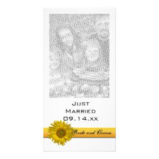 Sunflower Stripe Just Married Photo Card