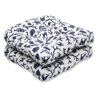 Pillow Perfect Wicker Seat Cushion With Bella dura Sanibel Navy Fabric (set Of 2)