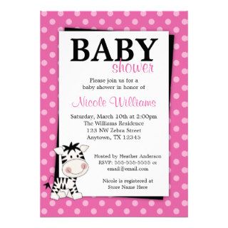Pink Zebra Polka Dot Baby Shower Invitations
