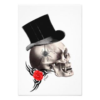 Gothic skull and rose tattoo custom invite