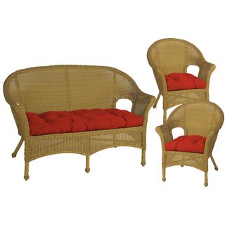 All weather Outdoor Tangerine Red Wicker Chair And Love Seat Cushion Set Of 3
