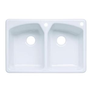 KOHLER Tanager Self Rimming Cast Iron 33x22x9.625 1 Hole Kitchen Sink in White K 6491 1 0