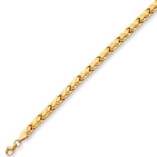 7.25" 14K Yellow Gold 5.15mm (1/5") Polished Textutred Basket Weaved Like Fancy Bracelet w/ Pear Shape Clasp Link Bracelets Jewelry