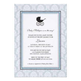 Vintage Damask Baby Carriage Baby Shower Personalized Announcements