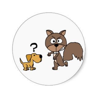 XX  Puppy Dog Meets Giant Squirrel Cartoon Round Sticker