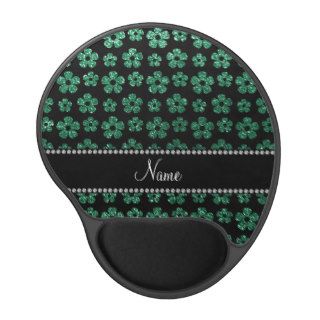 Personalized name mint green glitter flowers gel mousepads